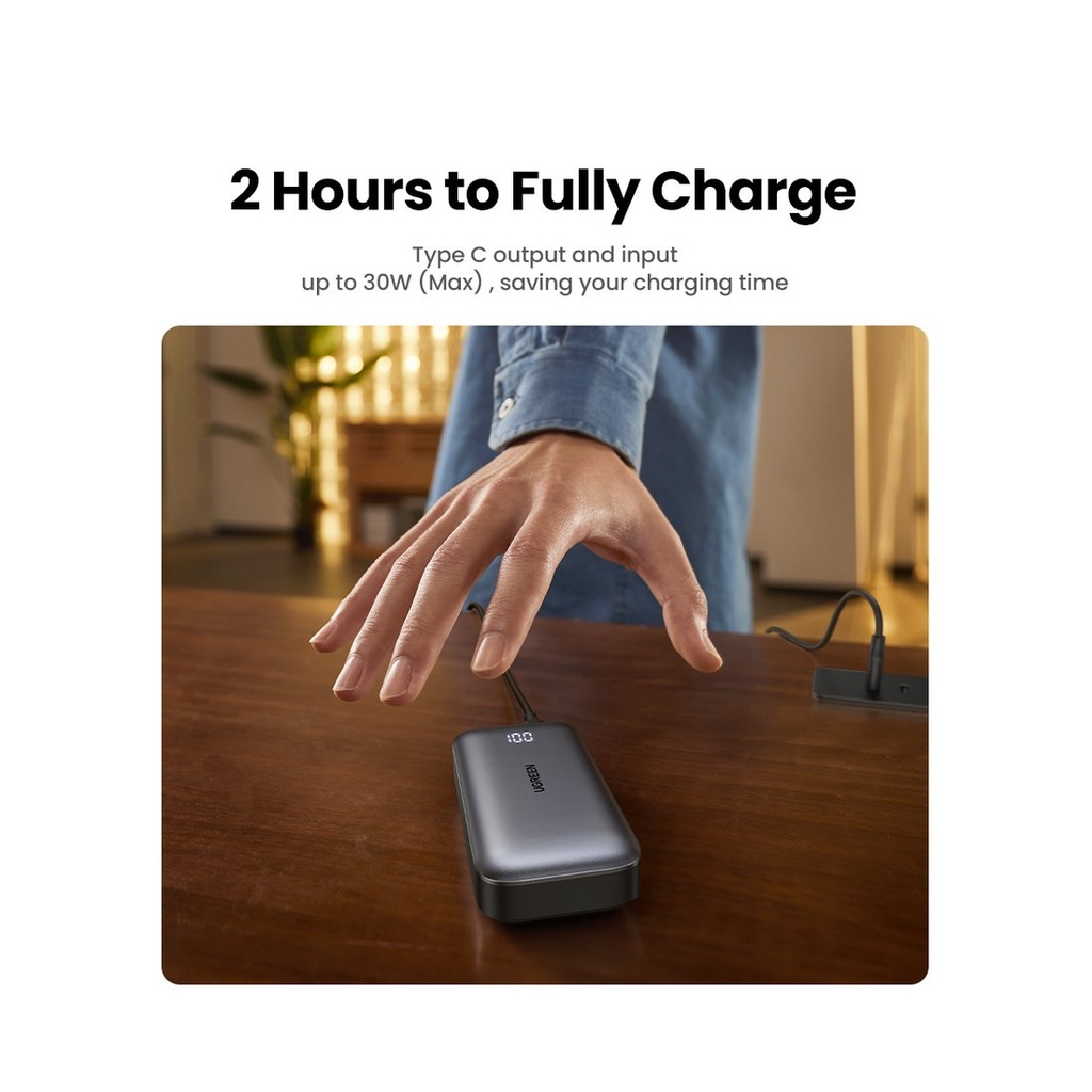 UGREEN بنك طاقة 10000mAh شحن سريع ثنائي الاتجاه PD-30W PB502