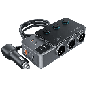Porodo 120W Triple-Port Car Charger Hub – Dark Gray Fast Charging